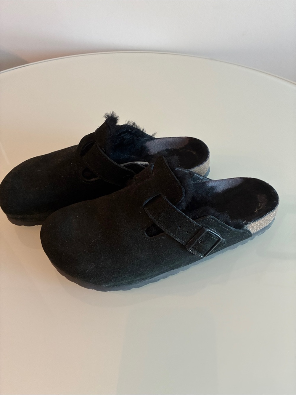 Birkenstock, Boston black shearling clog, women’s, size 41.